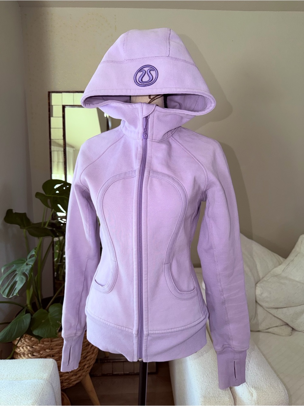Lululemon Iris Vintage Scuba Full-Zip Hoodie in a pastel lavender color